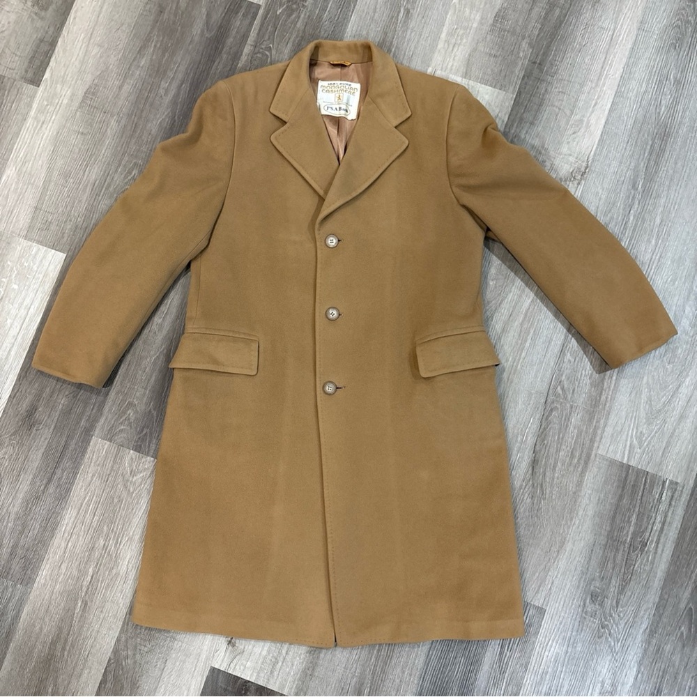 Vintage Jos A. Bank 100% Pure Mongolian Cashmere Men's Overcoat Tan/Camel
